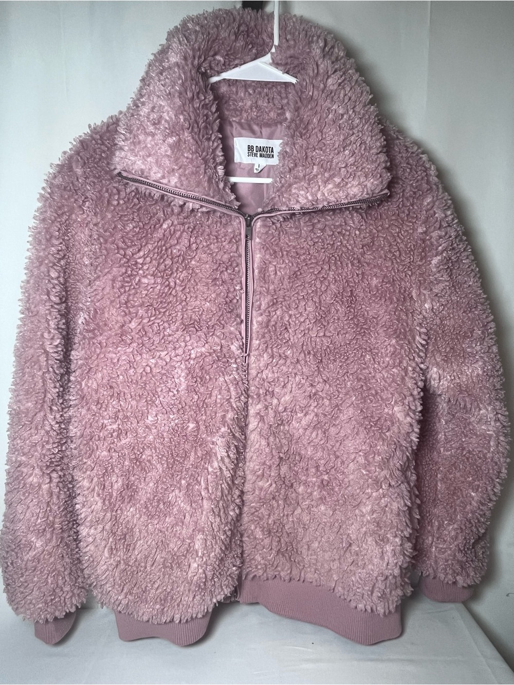 BB Dakota Steve Madden Plush Sherpa Zip-Up Jacket in Dusty Rose